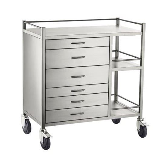 Anaesthetic Stainless Steel Trolley - 6 Drawer (1) 75mm (2 & 3) 150mm (4) 75mm (5 & 6) 100mm