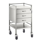 Stainless Steel Trolley Lockable Top Drawer - Single - 3 Drawer - 500 x 500 x 900