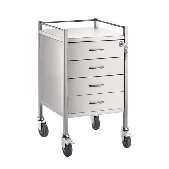 Stainless Steel Trolley Lockable Top Drawer - Single - 4 Drawer - 500 x 500 x 900