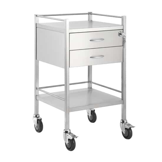 Stainless Steel Trolley Lockable Top Drawer - Single - 2 Drawer - 500 x 500 x 900