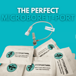 VET1 Microbore T-Port luer slip with latex free injection port and slide clamp. Length 12cm (each)