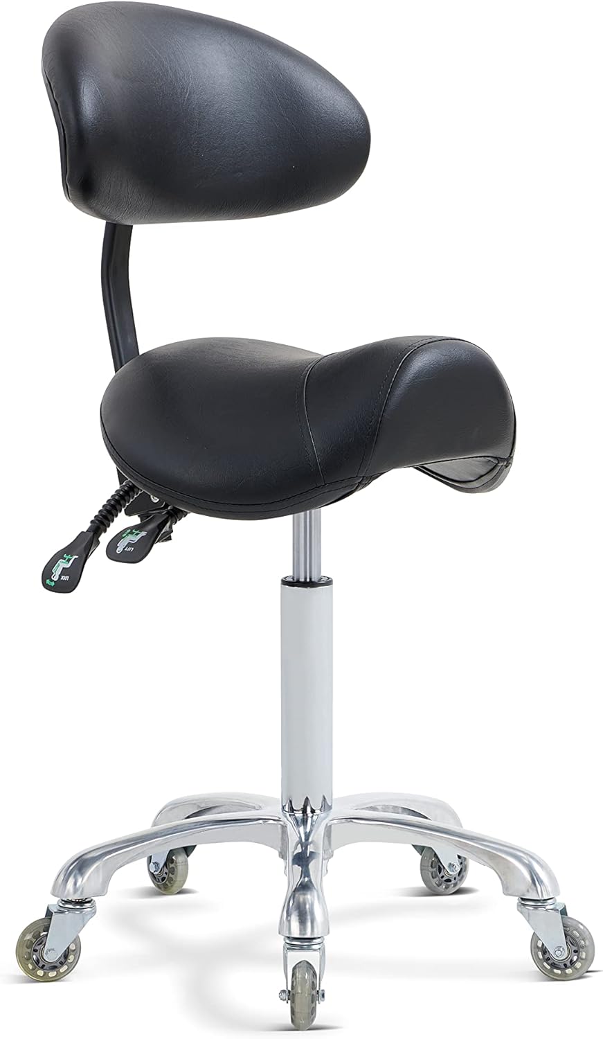 Saddle Stool with Back - Black Upholstery
