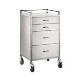 Anaestethic Stainless Steel Trolley - 4 Drawer (1 & 2) 125mm ( 3 & 4) 250mm - 600 x 500 x 1070