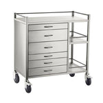 Anaesthetic Stainless Steel Trolley - 6 Drawer (1) 75mm (2 & 3) 150mm (4) 75mm (5 & 6) 100mm