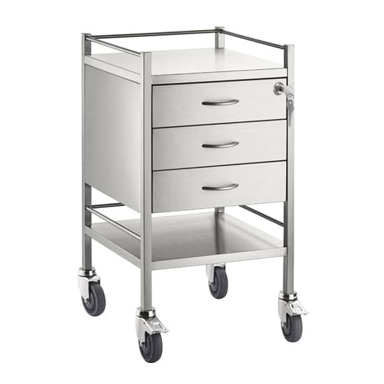 Stainless Steel Trolley Lockable Top Drawer - Single - 3 Drawer - 500 x 500 x 900