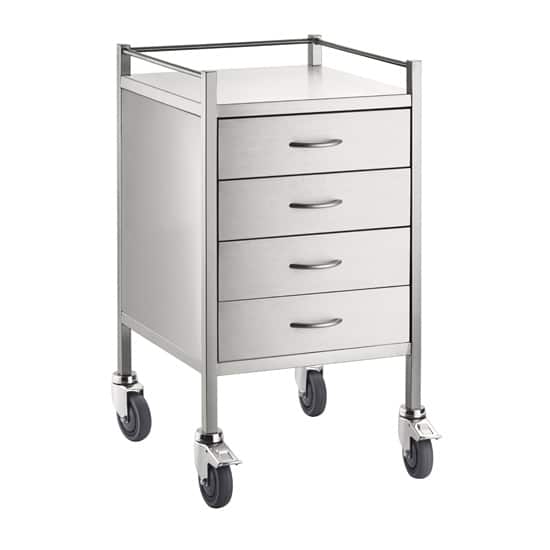SS Trolley - Single - 4 Drawer 500 x 500 x 900